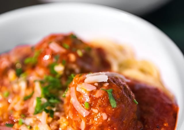Ziti with meatballs.
