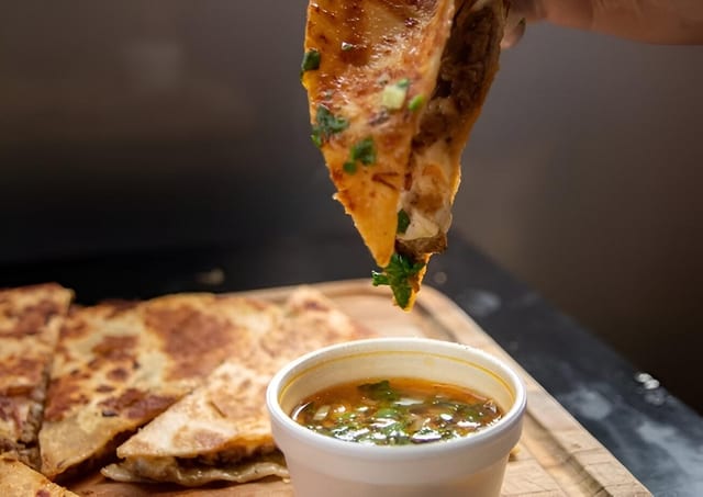 Chicken and bacon quesadillas.