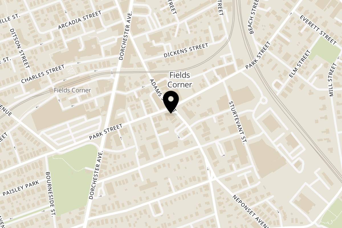 Map showing the location of Pizza 24 on 301 Adams St in Dorchester